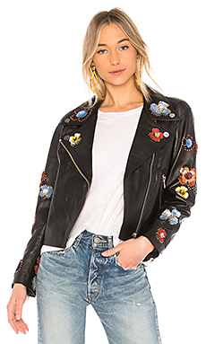 КОЖАНАЯ КУРТКА С ЦВЕТОЧНЫМ ДЕКОРОМ 637 LPA $408 