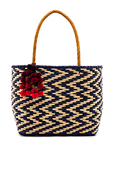 СУМКА-ТОУТ С КРАСНЫМИ ПОМПОНАМИ BLUE MADAGASCAR